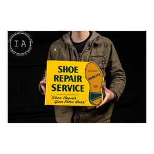 Vintage Double-Sided Flanged Porcelain Shoe Repair Sign