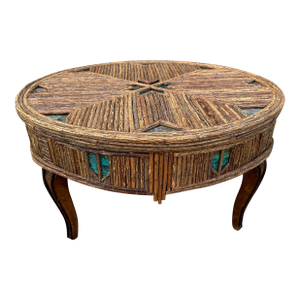 Round Rustic Wood Copper Coffee Table