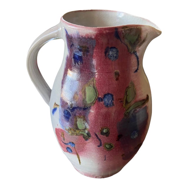 Mid Century Modern Pitcher Carafe Vintage Ceramic Large Studio Pottery Drip Glaze Stoneware For Sale