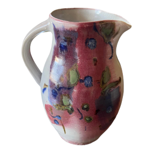 Mid Century Modern Pitcher Carafe Vintage Ceramic Large Studio Pottery Drip Glaze Stoneware