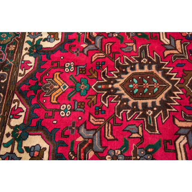 1940s Vintage Persian Heriz Handmade Pink Flroral Wool Rug For Sale - Image 9 of 12