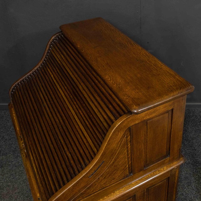 Edwardian Oak Roll Top Desk, 1890s For Sale - Image 12 of 18
