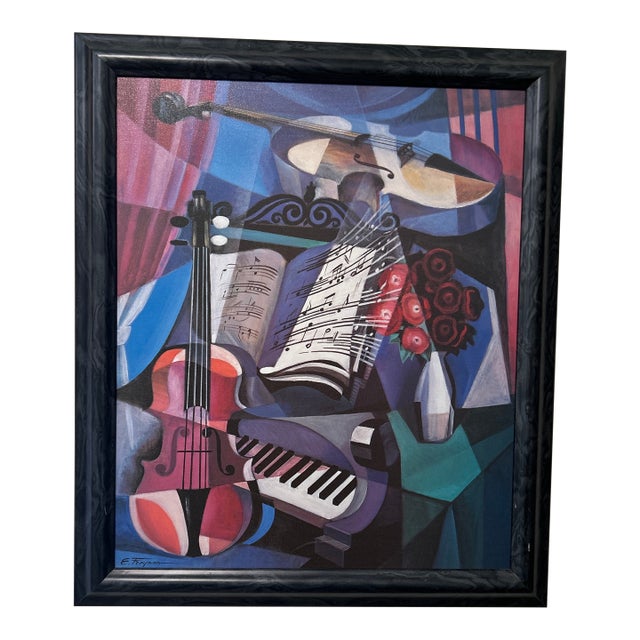 Genuine Lithograph on Canvas by Erik Freyman “ Sonata “ Cubist Style Signed Framed Circa 1998 For Sale