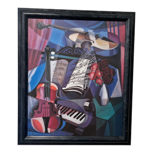 Genuine Lithograph on Canvas by Erik Freyman “ Sonata “ Cubist Style Signed Framed Circa 1998