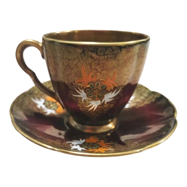 Carlton Ware Rouge Royale Demitasse Cup & Saucer - Style 1582- Hand-Painted Rare For Sale