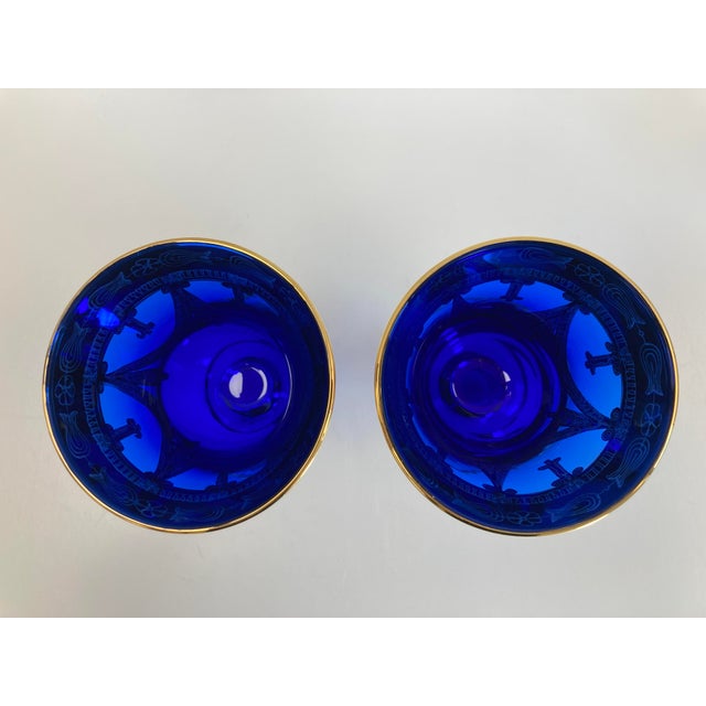 Vintage Horchow 24Kt Gold Cobalt Blue Crystal Wine/Water Glass Goblets - Set of 4 For Sale - Image 9 of 12