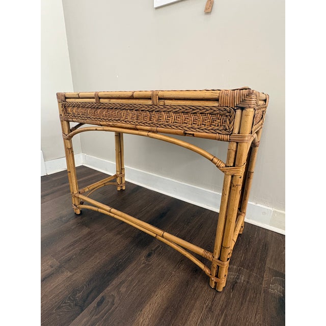 1970s 1970s Wicker and Bamboo Writing Desk/Vanity For Sale - Image 5 of 14
