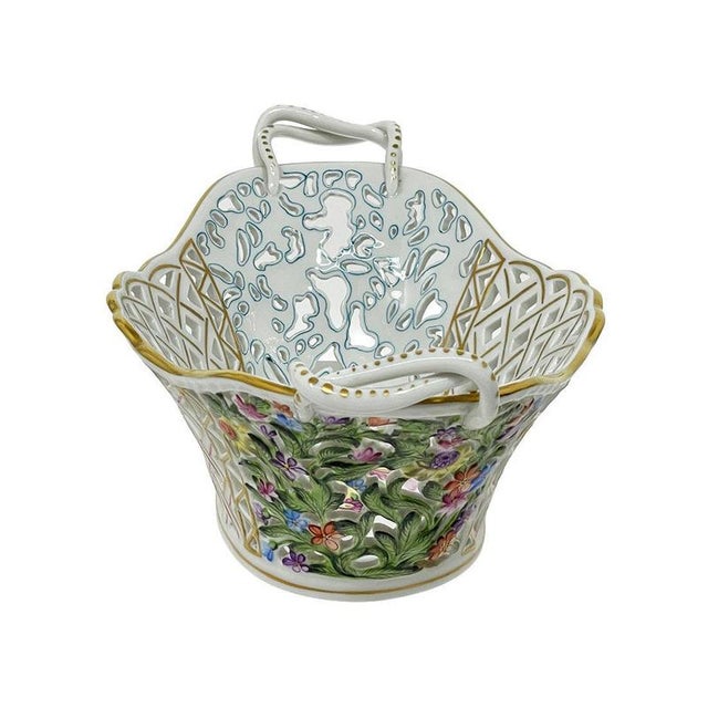 Large Openwork Basket with Handles from Herend Porcelain, 1960s For Sale - Image 3 of 8