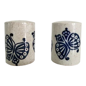 1970s Otagiri Speckle Ceramic Salt and Pepper Shakers With Butterfly Motif, Set of 2