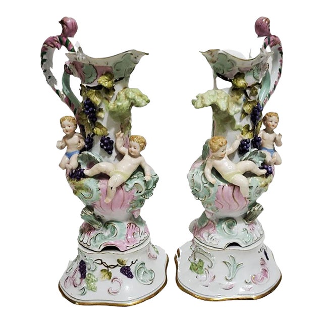 Ornate Porcelain Pitchers Sandria 19th Century Handpainted Japan For Sale