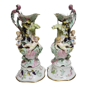 Ornate Porcelain Pitchers Sandria 19th Century Handpainted Japan