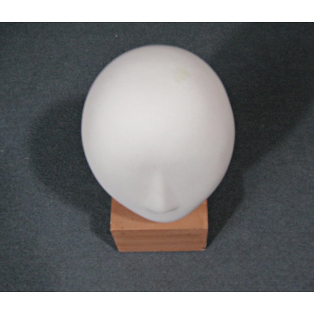 White Cycladic-Style Modernist Bisque Ceramic Head Sculpture on Wooden Base For Sale - Image 8 of 10