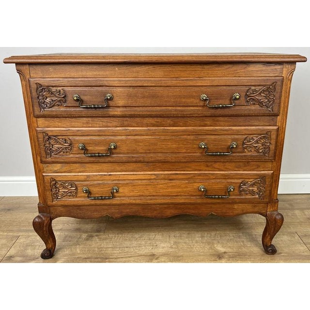 Vintage French Louis Style Oak Chest of 3 Drawers For Sale - Image 5 of 13