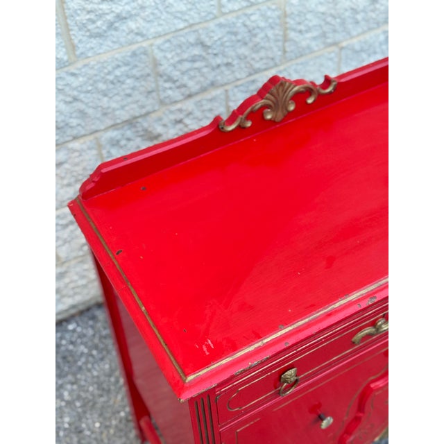 Vintage French Provincial Style Red Painted Buffet Cabinet For Sale - Image 9 of 12