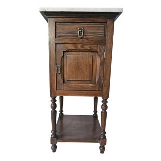 Antique French Oak Marble-Top Side Table / Nightstand/ Entryway Accent (c.1920s) For Sale