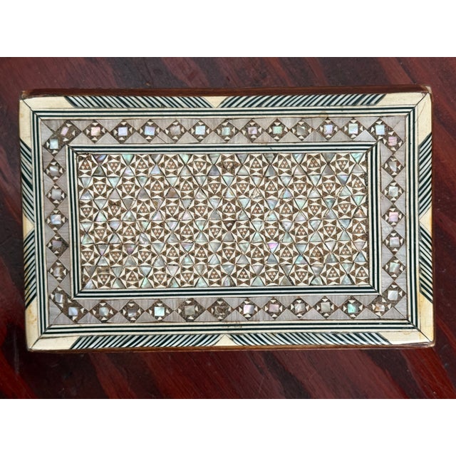 AERIN Vintage Middle Eastern Micro Mosaic Inlaid Wooden Box With Mother-of-Pearl For Sale - Image 4 of 9