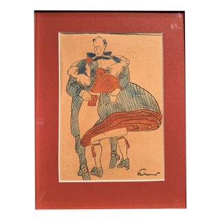 Karl Mons, Couple Dancing a Traditional Schwalm Dance in Willingshausen, Mixed Media For Sale