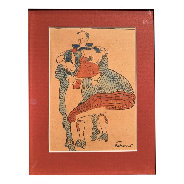 Karl Mons, Couple Dancing a Traditional Schwalm Dance in Willingshausen, Mixed Media For Sale