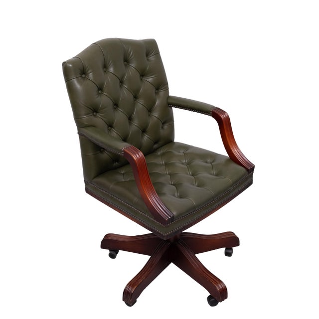 Forest Green Chesterfield Green Tufted Leather Desk Chair from Wade, England, 1960s For Sale - Image 8 of 15
