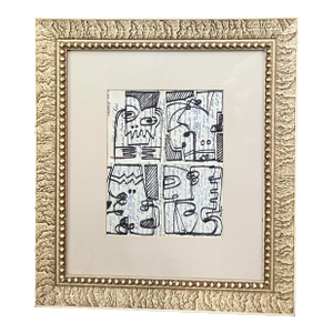 Contemporary Original Wayne Cunningham Abstract Marker Drawing on Vintage Letter
