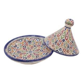 Handcrafted Fes Ceramic Tagine – Vibrant Multicolored Geometric Design For Sale