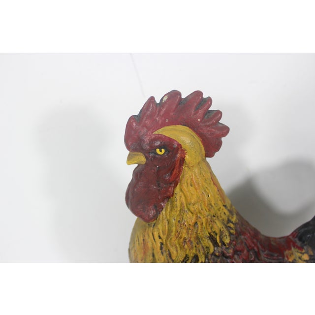 1950s Vintage Large 12” Cast Iron Rooster Door Stop Jamb, Stopper, Patina, French Country Style Farmhouse For Sale - Image 5 of 10