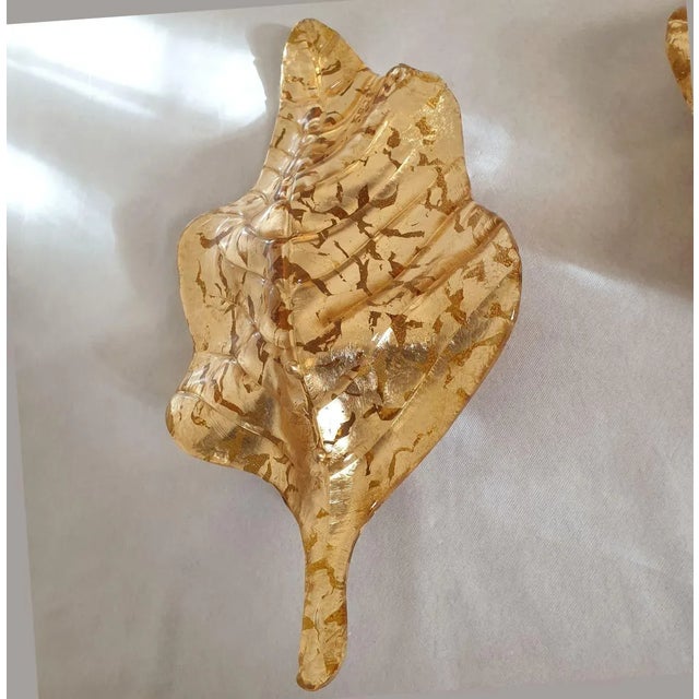 1980s 1980s Gold Murano Glass Leaf Sconces, Mid Century Modern For Sale - Image 5 of 13