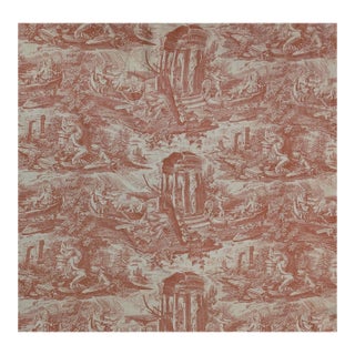 Vintage French "Friendship Does Not Fear Time" Toile Linen Fabric- 5 YDs For Sale