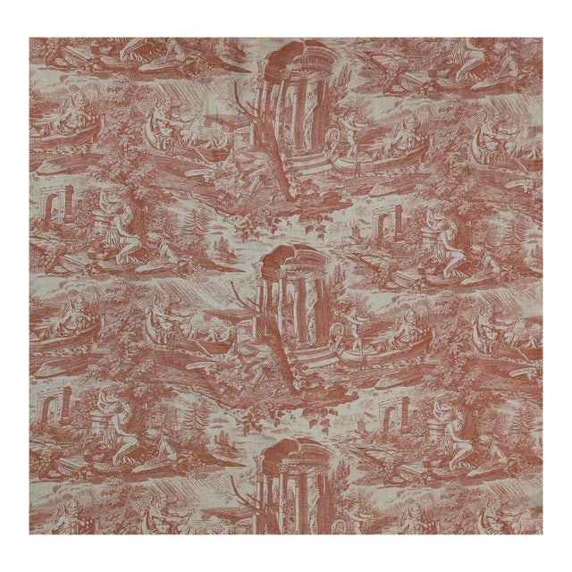 Vintage French "Friendship Does Not Fear Time" Toile Linen Fabric- 5 YDs For Sale