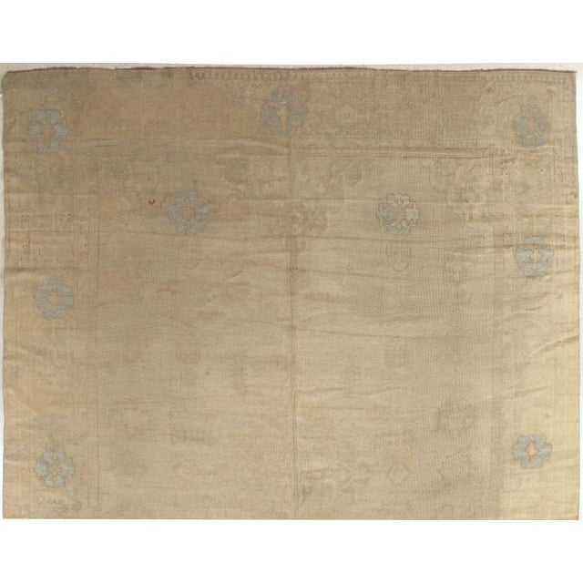 Antique Oushak Carpet, Handmade Oriental Rug, Soft Taupe, Light Gray, Light Blue For Sale In New York - Image 6 of 18