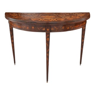 Late 18th Century Dutch Marquetry Demilune Game Table For Sale