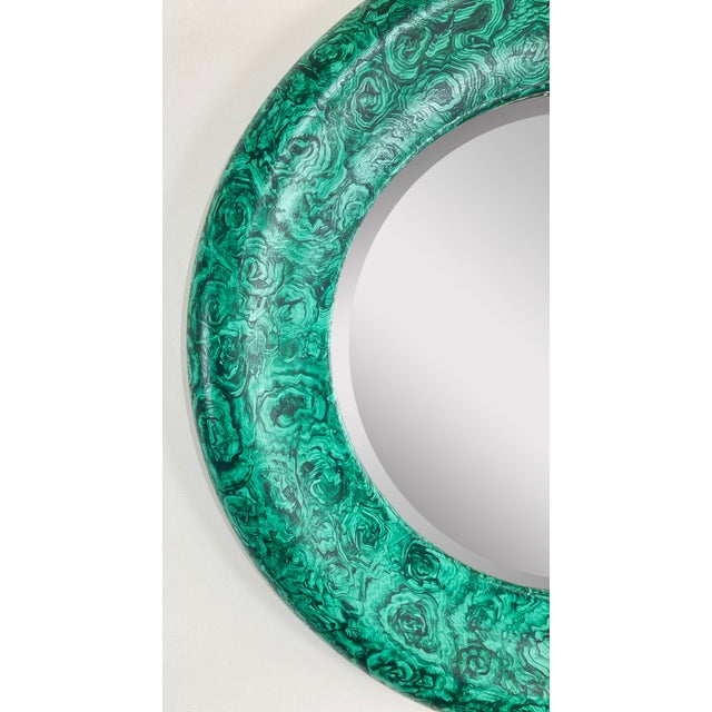 Vintage Faux Malachite Round Beveled Glass Wall Mirror For Sale In Kansas City - Image 6 of 7
