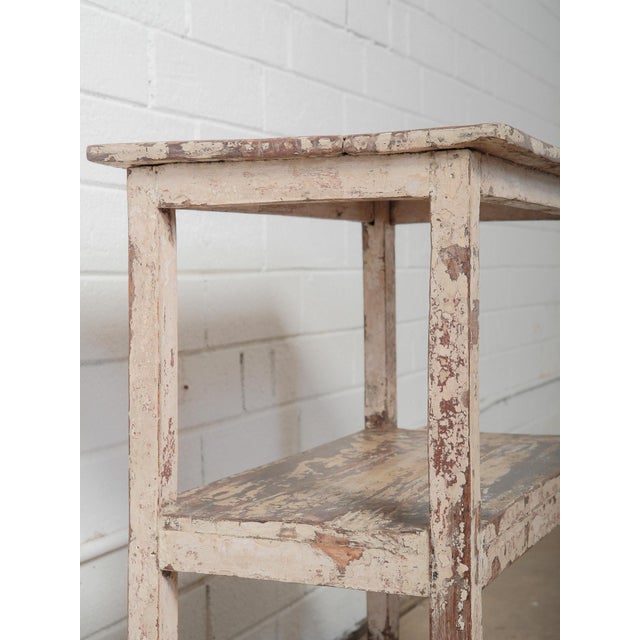 Late 20th Century Vintage Wooden Shelf With Original Distressed Paint For Sale - Image 5 of 5