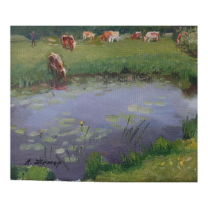 Rural Impressionism Oil Painting, River Landscape, Ukrainian Art 38-46