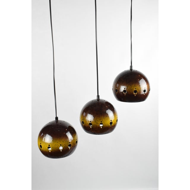 Brown Fat Lava Metal Pendant Lamps, 1970s, Set of 3 For Sale - Image 8 of 16