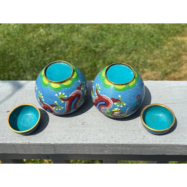 Late 19th Century Cloisonné Ginger Jars With Dragon Motif - A Pair For Sale - Image 10 of 10