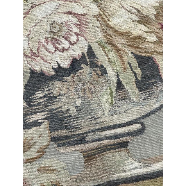Antique French Tapestry with Rooster and Flowers from Aubusson, 1900 For Sale - Image 12 of 18