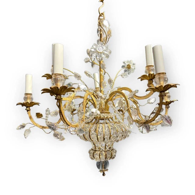 Gold 1930s French Bagues Nine Light Chandelier For Sale - Image 8 of 8