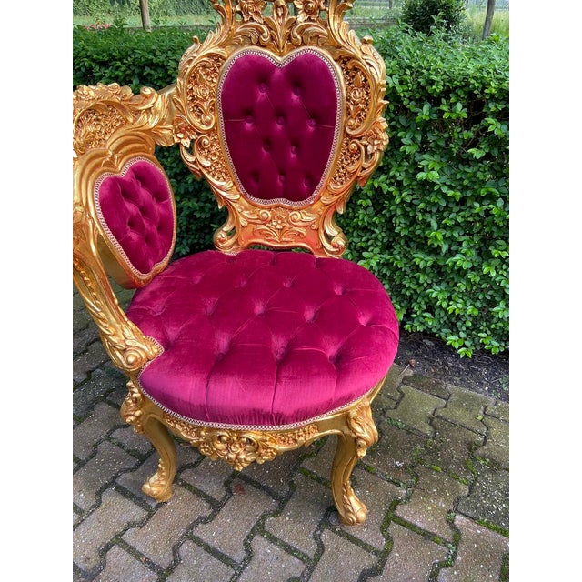 1970s Italian Baroque Gold Beech Red Velvet Chairs 2 PCS For Sale - Image 16 of 18