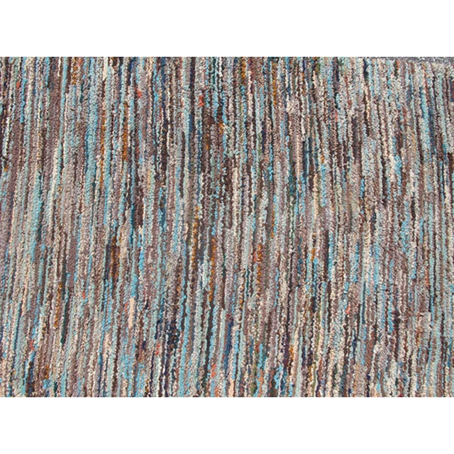 American Mid 20th Century Very Long American Hooked Runner With Variegated Design in Blue Brown and Taupe For Sale - Image 3 of 6