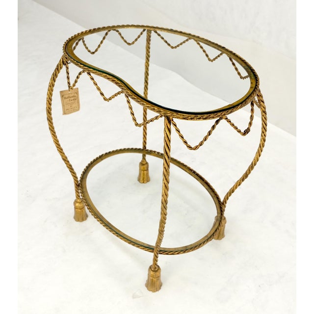 Italian Gold Gilt Steel Rope Style Kidney Shape Glass top Side Lamp Table Mint For Sale - Image 17 of 17