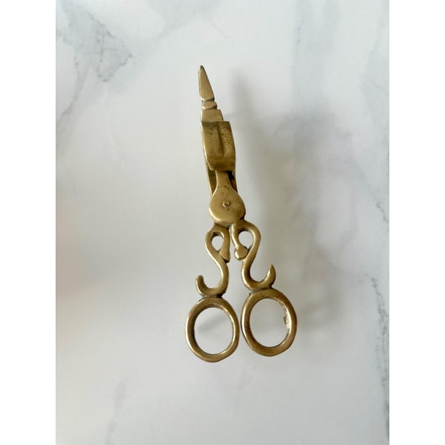 Vintage Ornate Brass Candle Wick Trimmer & Snuffer Scissors For Sale In Washington DC - Image 6 of 17