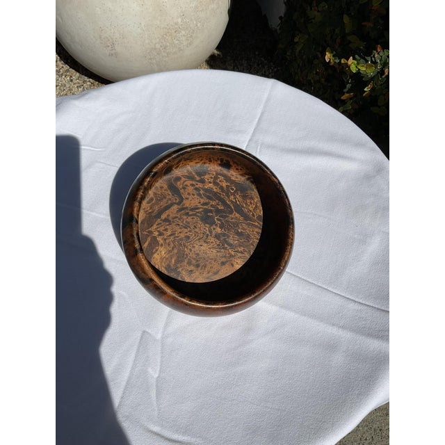 Coffee Vintage Turned Burl Wood Bowl – Organic Mid Century Decorative Catchall For Sale - Image 8 of 11