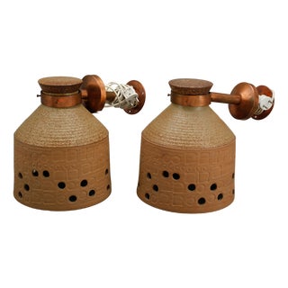Swedish Wall Lights in Ceramics and Copper by Lisa Larson for Gustavsberg, 1960s, Set of 2 For Sale