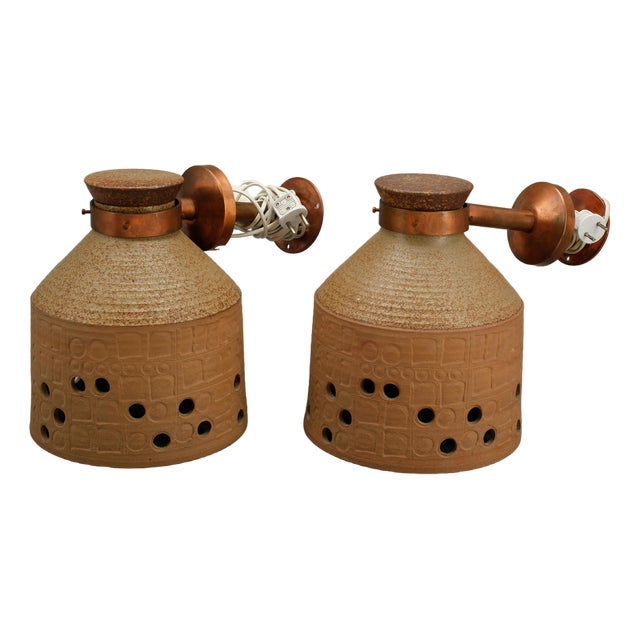 Swedish Wall Lights in Ceramics and Copper by Lisa Larson for Gustavsberg, 1960s, Set of 2 For Sale