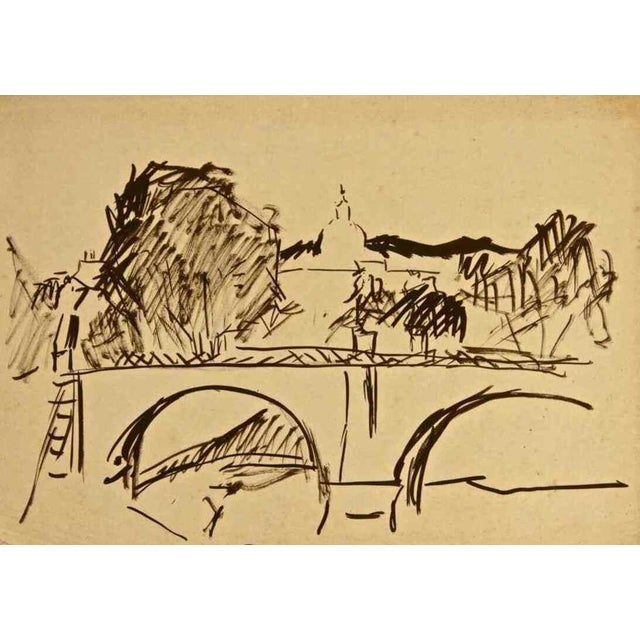 Black marker on paper. Not signed. Very good condition. This piece is attributed to the mentioned designer/maker. It has...