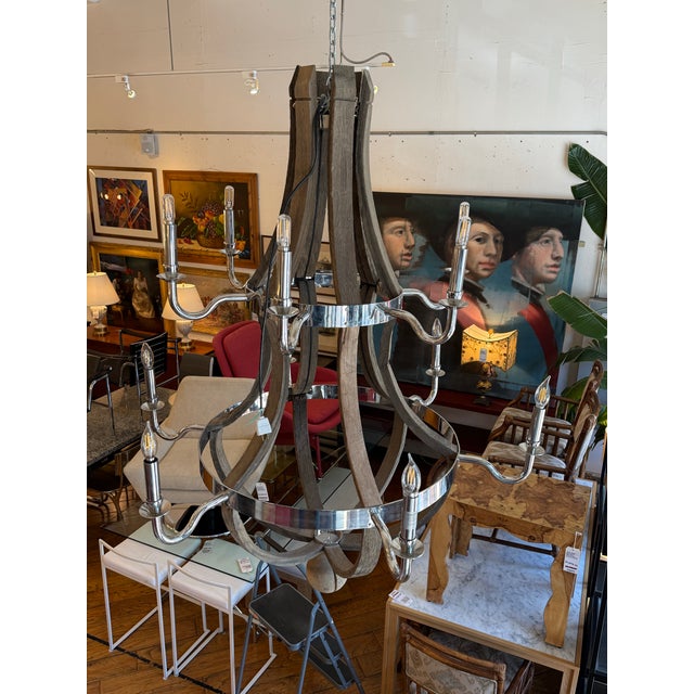 Restoration Hardware Restoration Hardware Twelve Light Wine Barrel Chandelier For Sale - Image 4 of 16