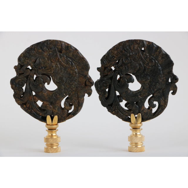 Leaping Koi Fish Carved Stone Lamp Finials For Sale - Image 4 of 5