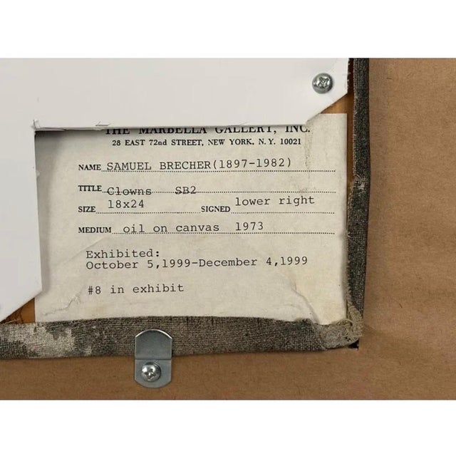 Samuel Brecher, Samuel Brecher Wpa Artist Mid Century Mod Modernist Oil Painting Circus Clowns For Sale - Image 11 of 18