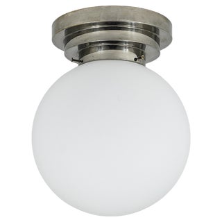 Large Art Deco Nickel Opaline Glass Globe Ceiling Lamp, 1930s For Sale